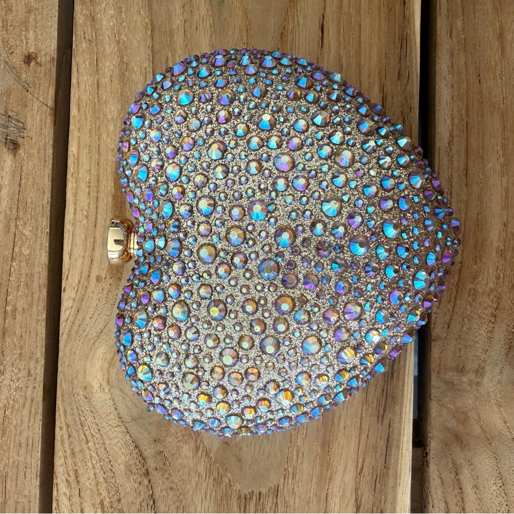 Ramla Sparkling Heart Crystal Clutch with Gold Handle - Picture 3 of 4